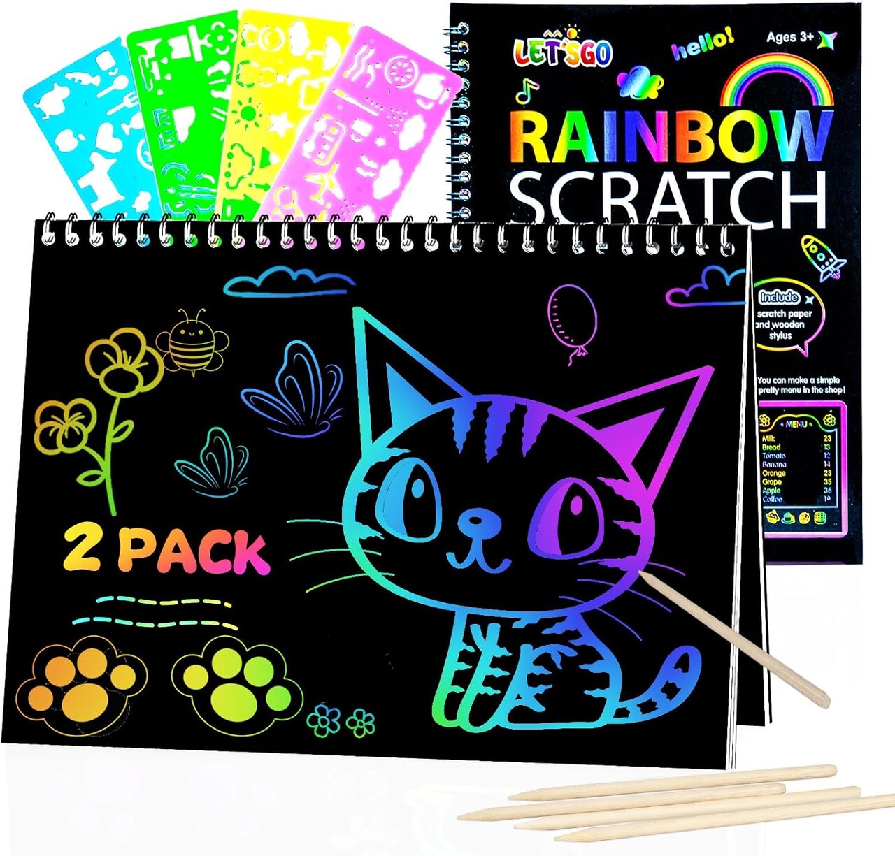 Arts and Crafts for Kids Ages 3-5-10 Girls Boys,Rainbow Scratch Paper Art Notebooks